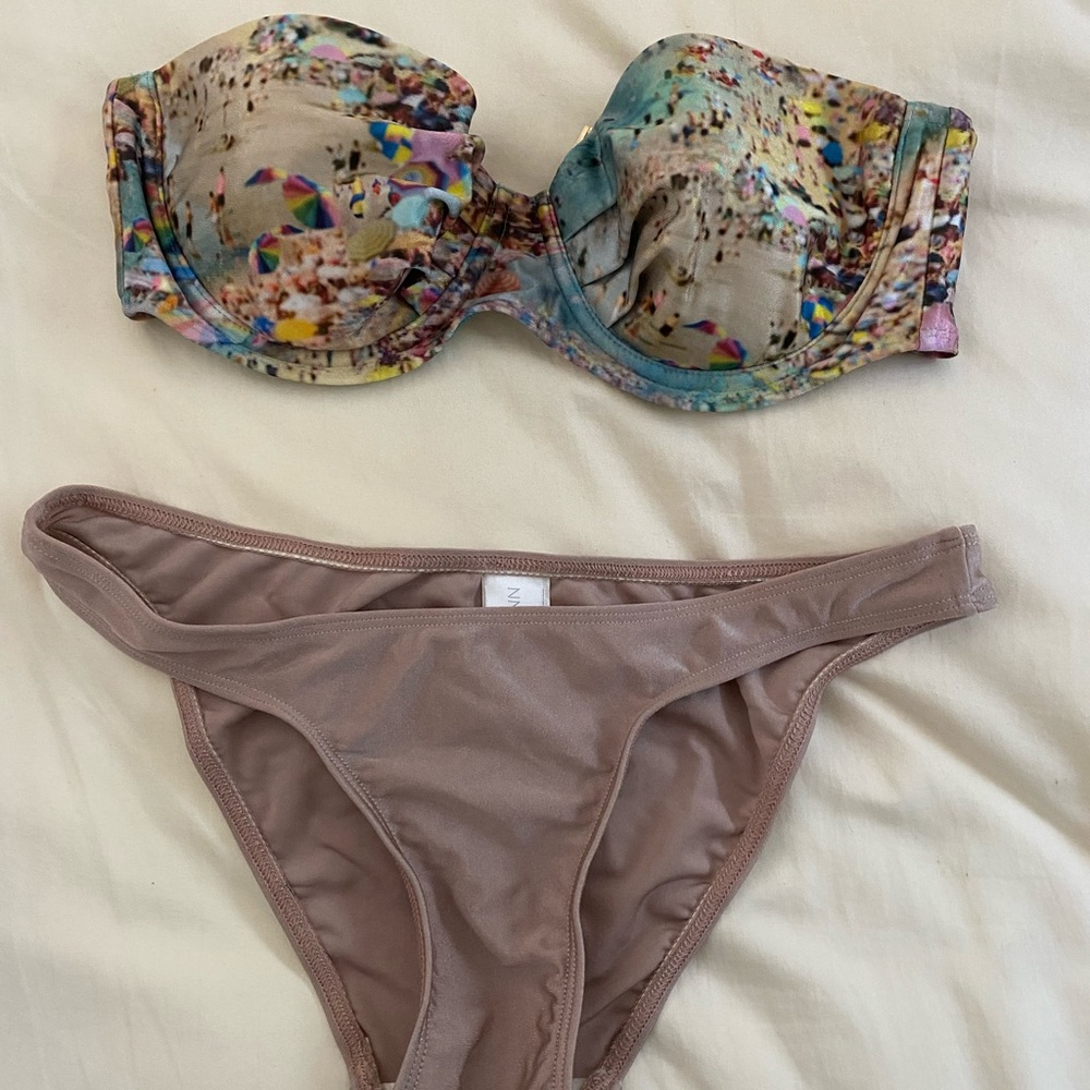COPY - Zimmermann mixed print bikini set - beach scene underwire top and nude b…
